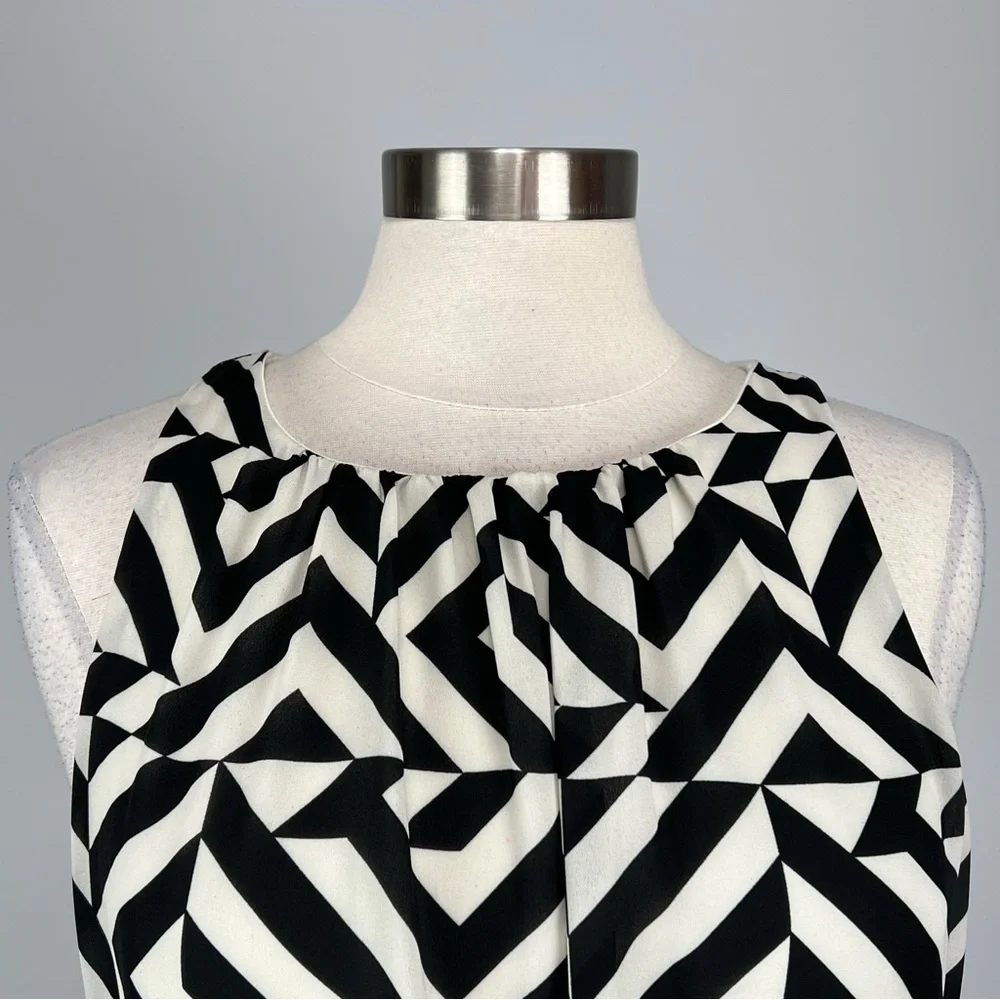 Francesca Bird Cage Womens Sleeveless Dress Black White Geo Print size Large - Picture 3 of 11